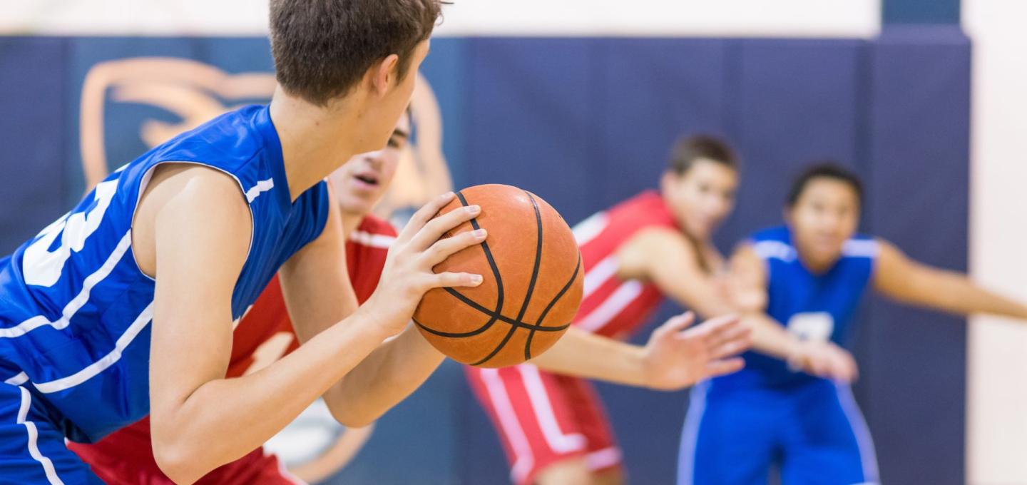 children playing basketball