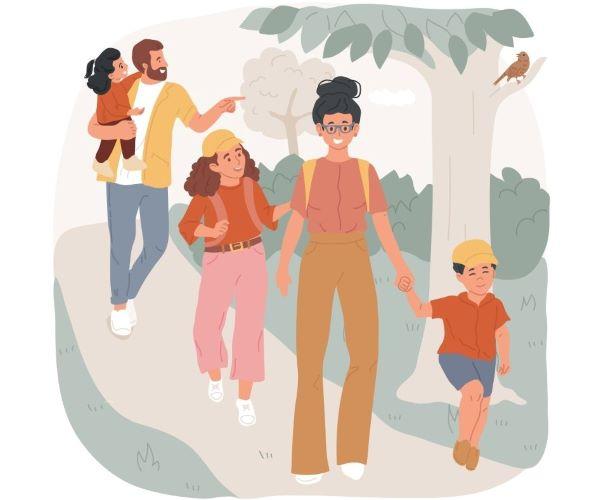 a family walking in nature
