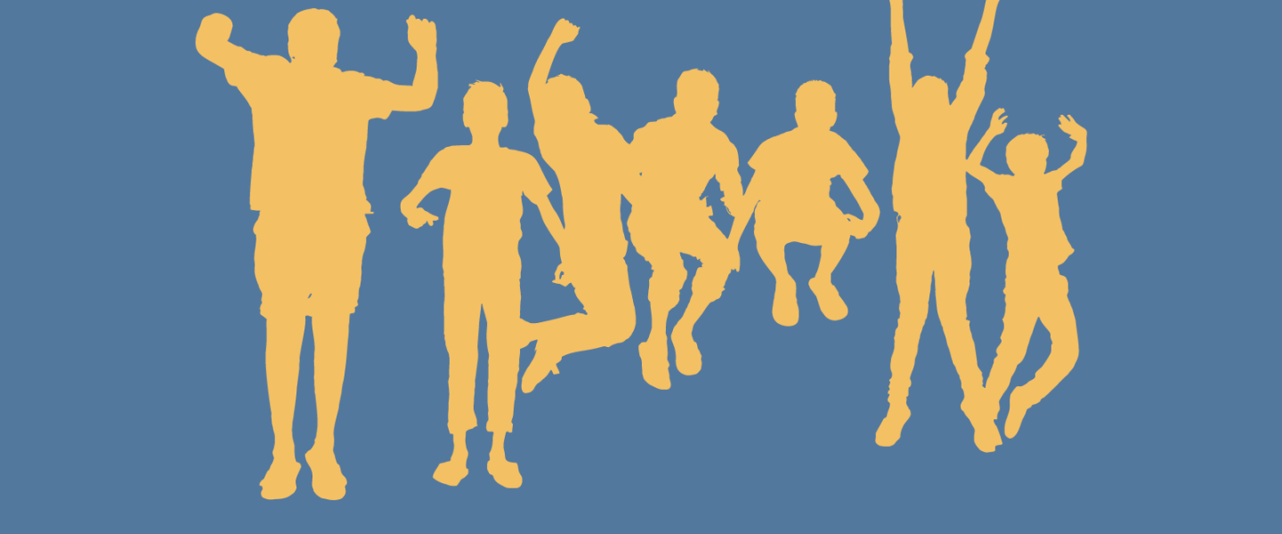 Silhouette of young people jumping between the words Community Collective